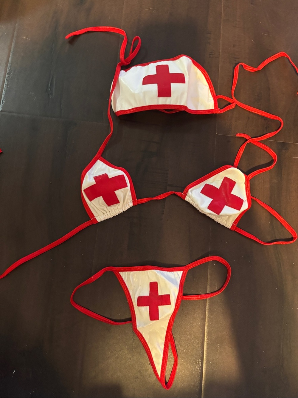 Red White Nurse Bikini Set sexy dance wear nwot small O/S 3 piece lingerie nwot